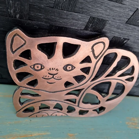 Vintage Cat Hot Pad Trivet Copper Kitchen Decor Pot Holder - Picture 6 of 16